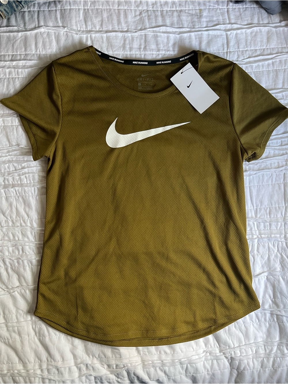 Nike Olive Green Dri-FIT Short Sleeve Tee with White Swoosh